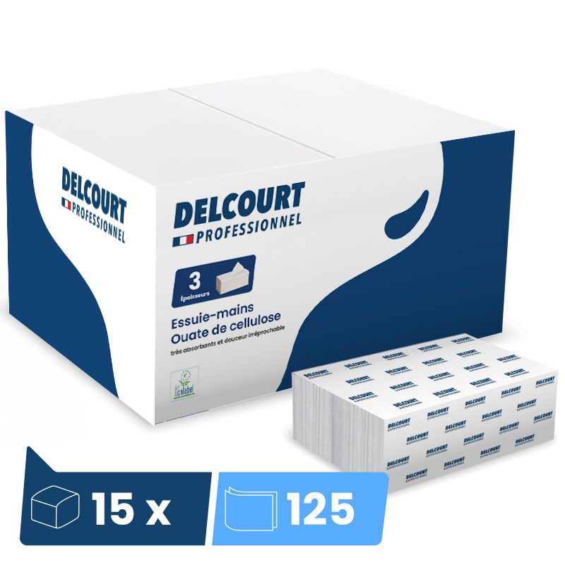 Essuie mains papier triple épaisseur pliage en M 15 x 125 feuilles