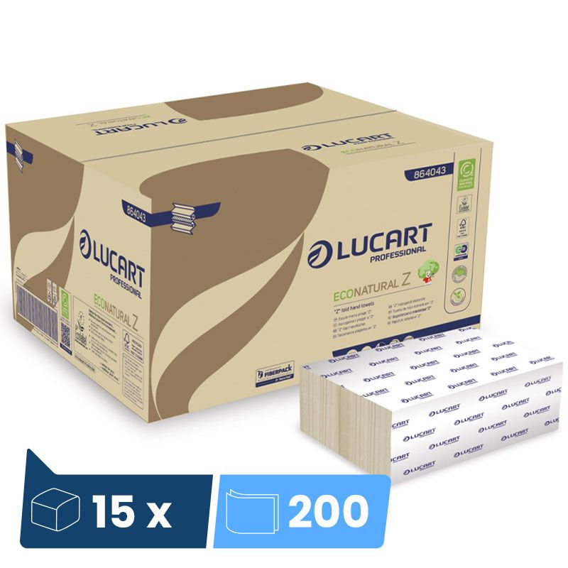 Essuie mains papier 2 plis en Z Econatural 15 x 200 feuilles Essuie mains papier 2 plis en Z Econatural 15 x 200 feuilles