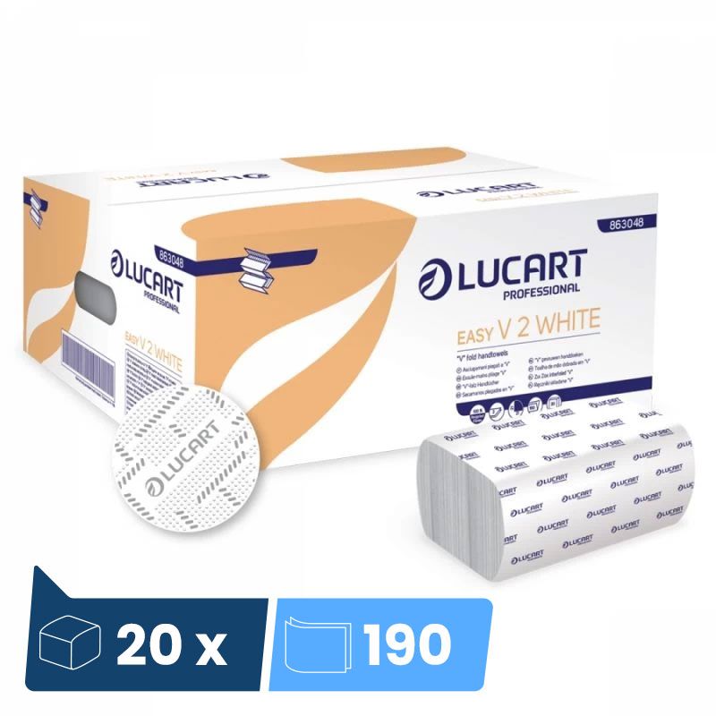 Essuie mains double épaisseur pliage en V 20 x 190 feuilles