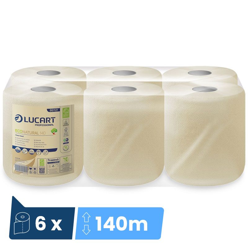 Maxi bobine essuie mains 2 plis autocut 6 x 140 m EcoNatural