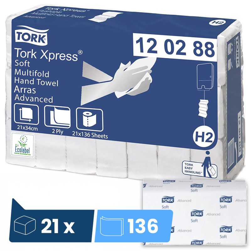 Essuie mains 2 plis Tork H2 Xpress Soft Advanced 21 x 136 feuilles Essuie mains 2 plis Tork H2 Xpress Soft Advanced 21 x 136 feuilles