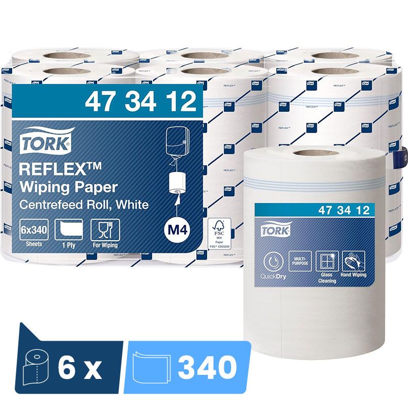 Bobine dévidage central 1 pli blanc Tork M4 - colis de 6 bobines de 340 feuilles