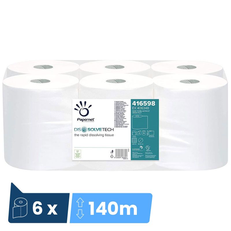 Rouleau essuie mains écologique autocut 2 plis 6 x 140 m