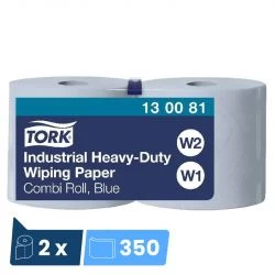 Papier d'essuyage industriel bleu 3 plis Ultra Résistant Combi Roll Tork - colis de 2 bobines de 350 feuilles