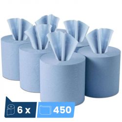 Maxi bobines bleues à dévidage central 450 formats - colis de 6