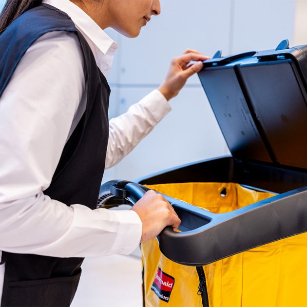 Chariot de ménage Hygen Rubbermaid panier souple ouvert Chariot de ménage Hygen Rubbermaid panier souple ouvert