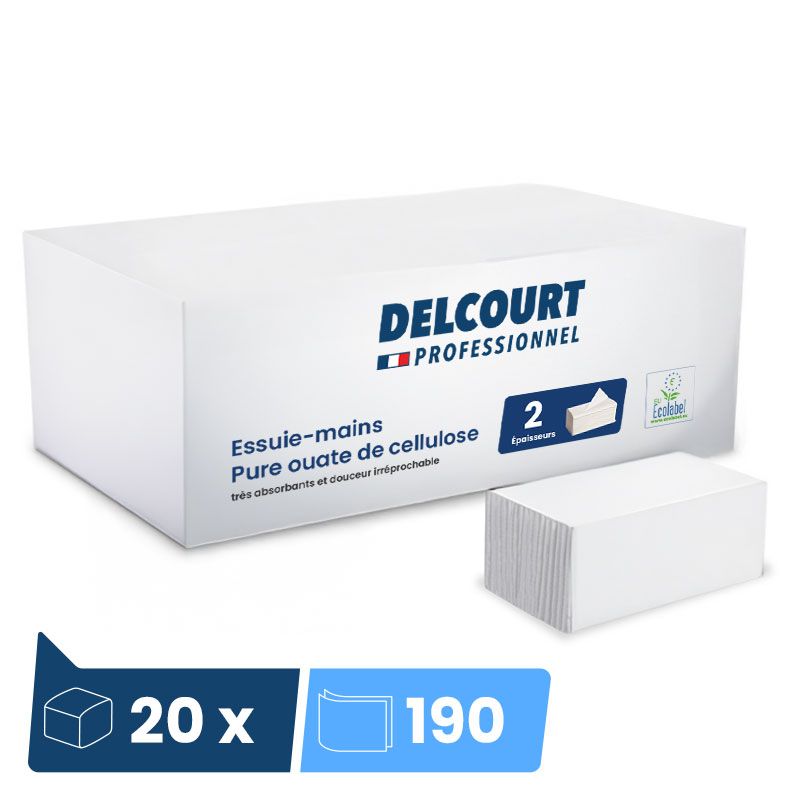 Essuie mains double épaisseur Ecolabel plié en V 20 x 190 feuilles