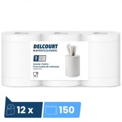 Essuie-mains à dévidage central Delcourt - colis de 12 bobines de 150 feuilles