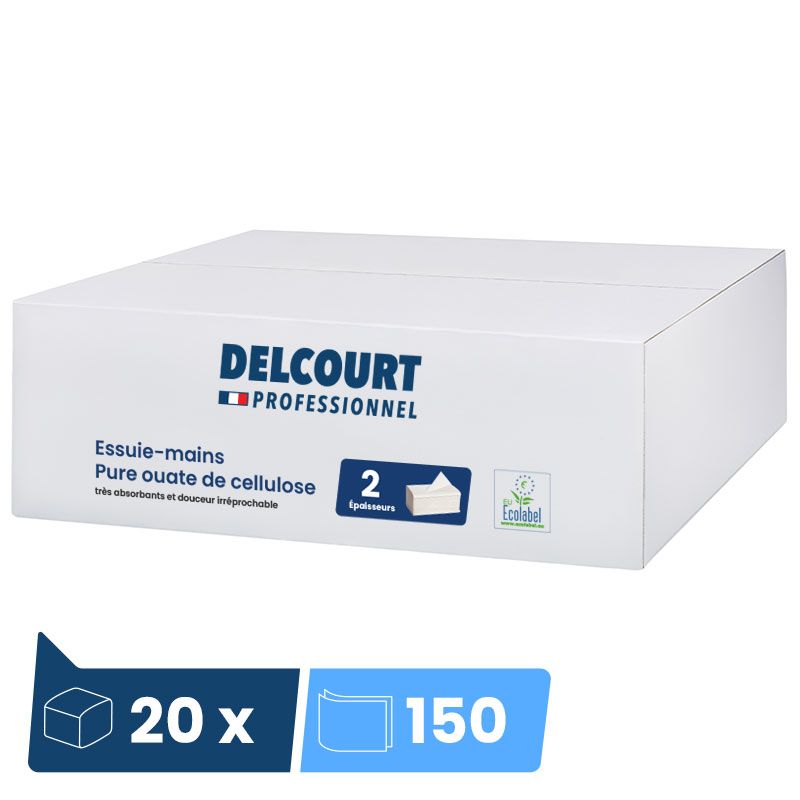 Essuie mains papier double épaisseur pliage en W 20 x 150 feuilles