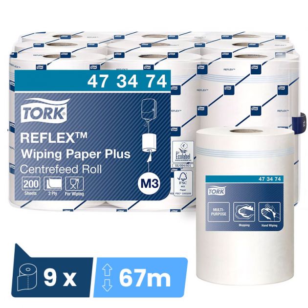 Bobine Mini à dévidage central Tork M3 - colis de 9 bobines de 200 feuilles