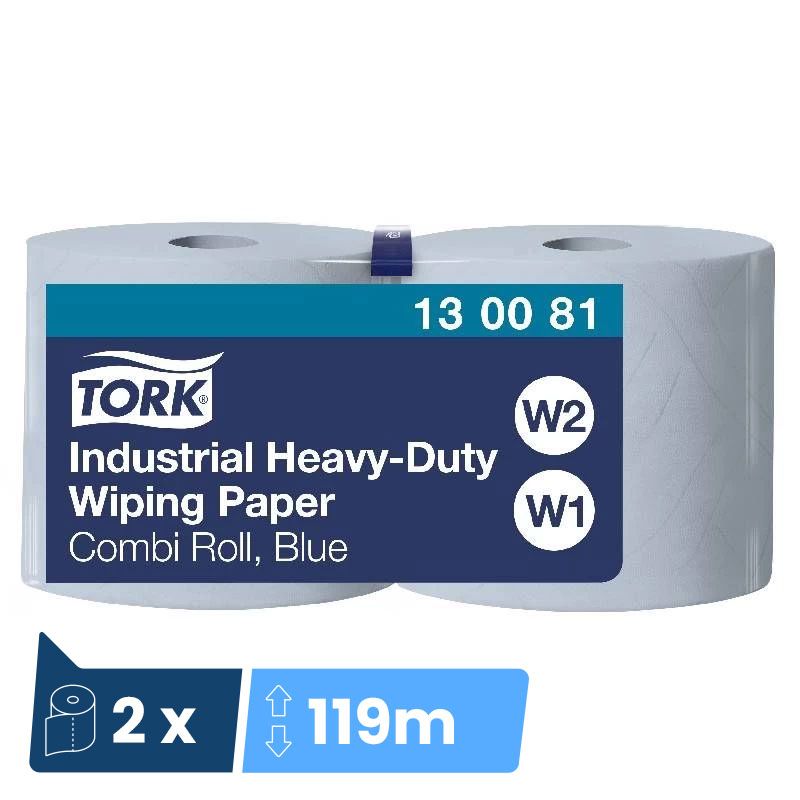 Papier d'essuyage industriel bleu 3 plis Ultra Résistant Combi Roll Tork - colis de 2 bobines de 350 feuilles