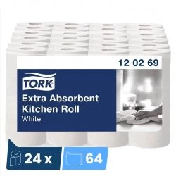 Essuie tout ménager blanc 2 plis Tork - colis de 24 rouleaux de 64 feuilles