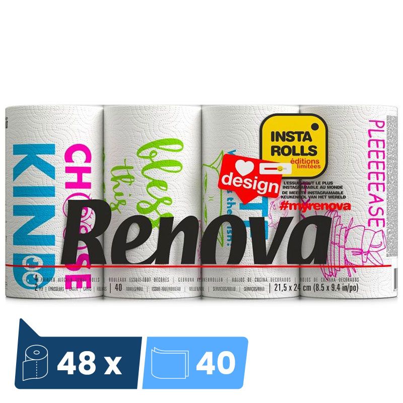 Essuie tout Renova Design 2 plis colis de 48 rouleaux