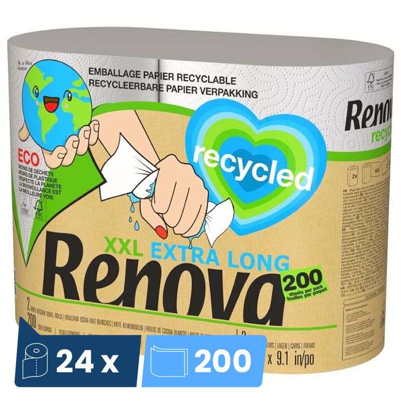 Essuie tout recyclé 2 plis Renova 24 rouleaux Essuie tout recyclé 2 plis Renova 24 rouleaux