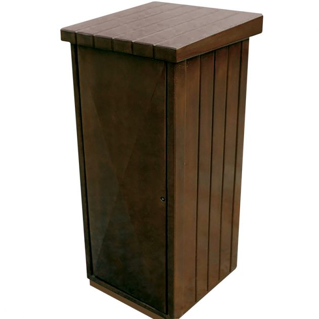 Poubelle extérieure 130 L en béton aspect bois marron dos Poubelle extérieure 130 L en béton aspect bois marron dos