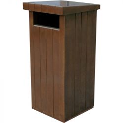 Poubelle extérieure 130 L en béton aspect bois marron