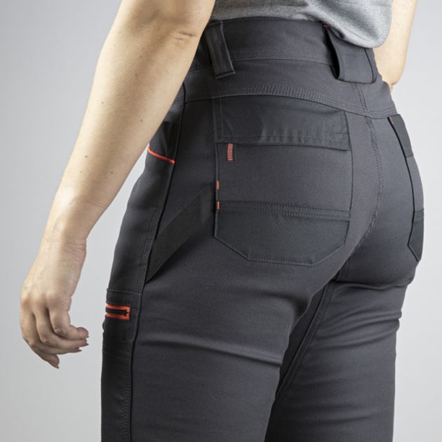 Pantalon stretch poche genoux femme de dos