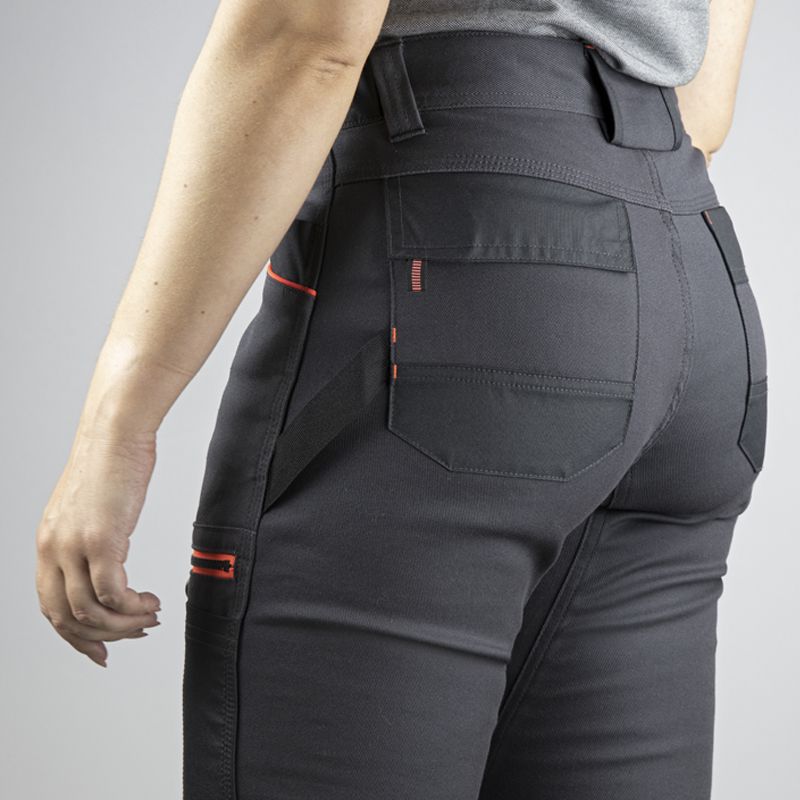 Pantalon stretch poche genoux femme de dos