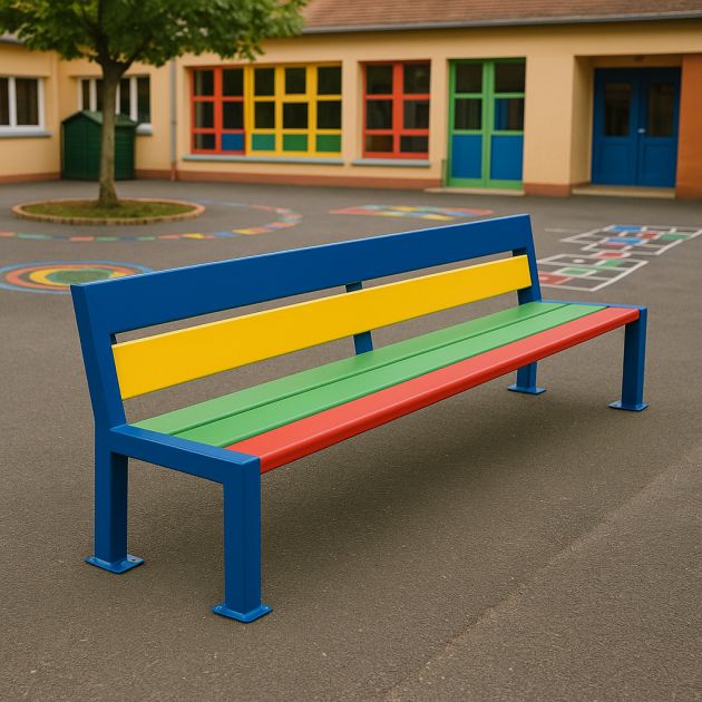 Banc extérieur école bois et acier multicolore