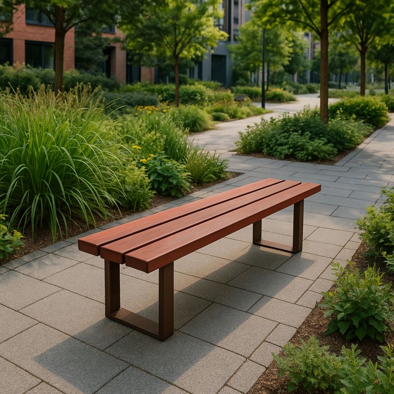Banquette publique 180 cm plastique recyclé et acier Banquette publique 180 cm plastique recyclé et acier