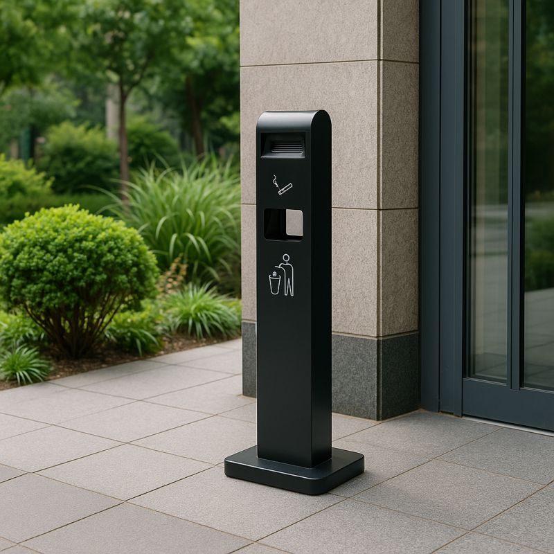 Cendrier poubelle sur pied totem gris anthracite en acier