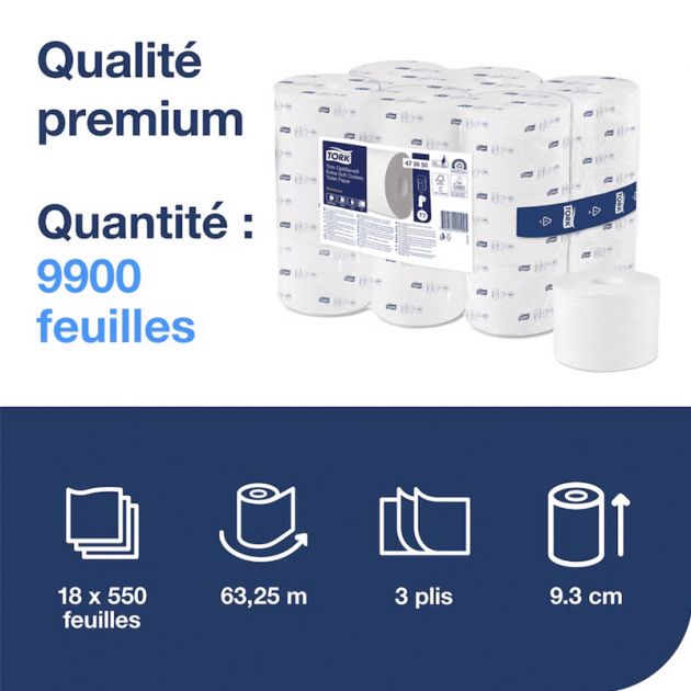 Papier toilette sans mandrin 3 plis Tork T7