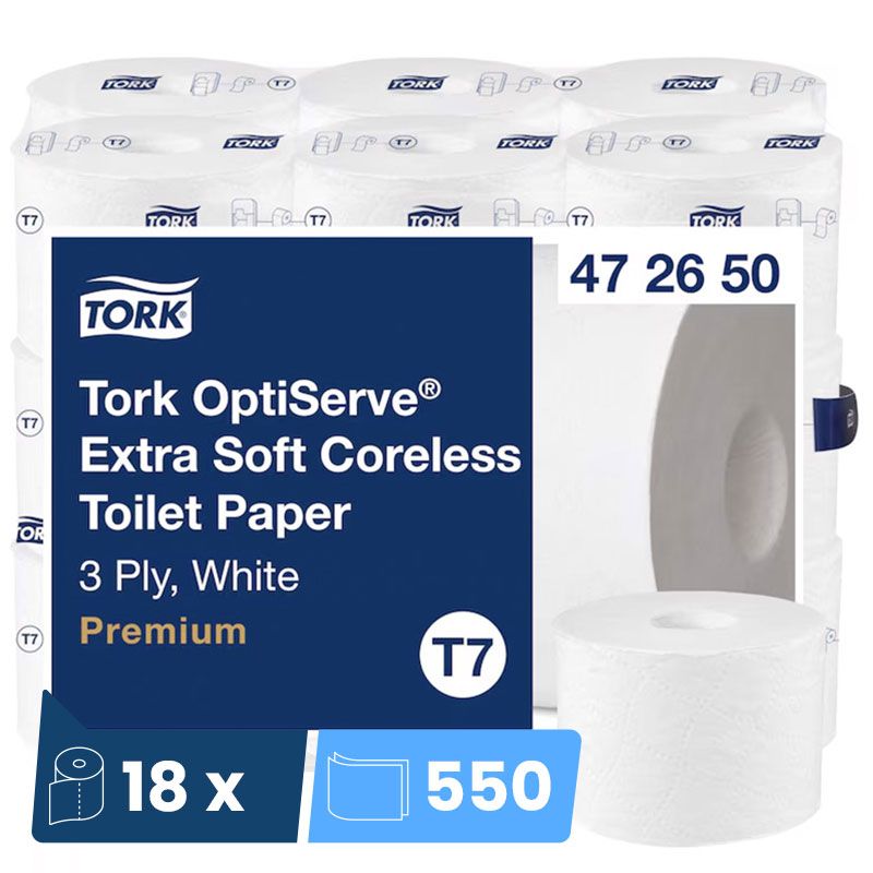 Papier toilette sans mandrin 3 plis Tork T7 - colis de 18 rouleaux picto
