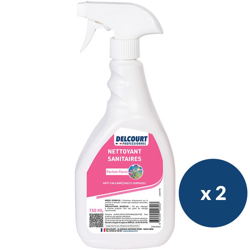 Spray nettoyant détartrant sanitaires 750 ml Delcourt - lot de 2 Spray nettoyant détartrant sanitaires 750 ml Delcourt - lot de 2