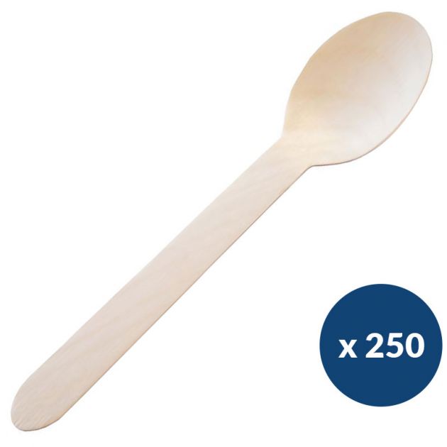Cuillère à soupe biodégradable en bois naturel 16 cm - lot de 250