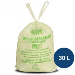 Sac poubelle biodégradable vert liens coulissants Atoubio 30 L - carton de 250