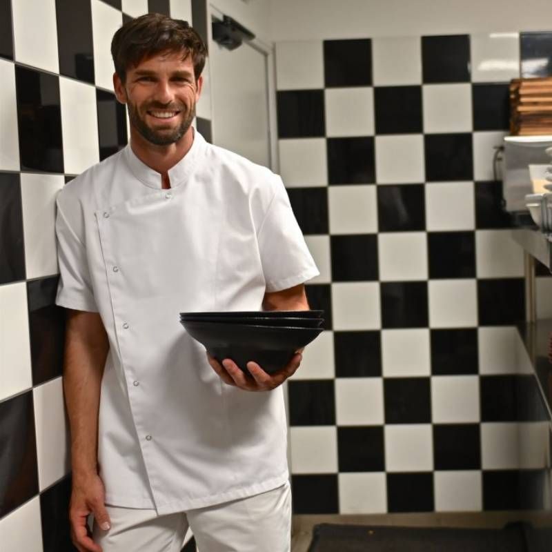 Veste col mao avec poche stylo