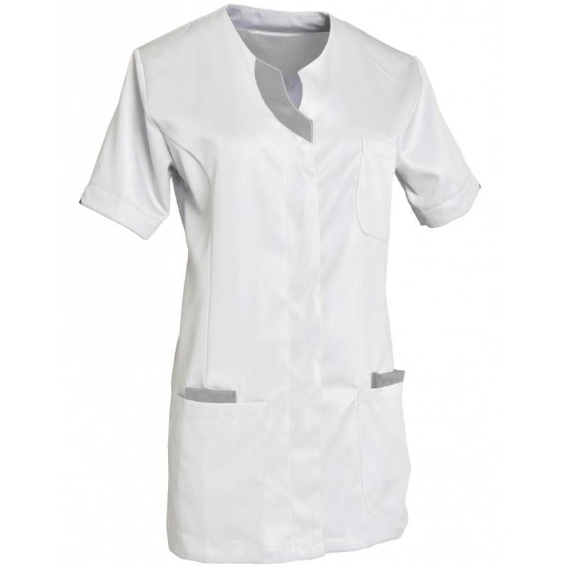 Blouse de travail à manches courtes avec encolure blanc