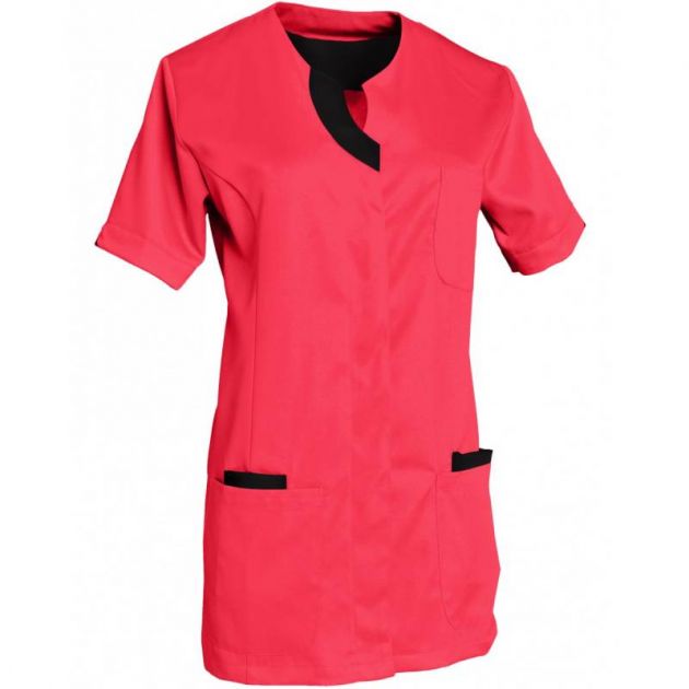 Blouse de travail à manches courtes avec encolure rose