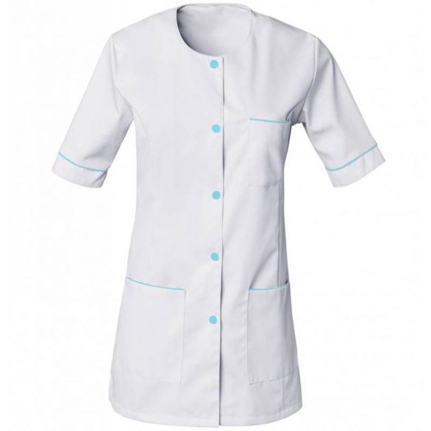 Blouse de travail à manches courtes en polyester blanc