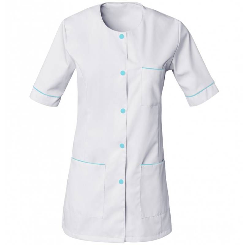 Blouse de travail à manches courtes en polyester blanc