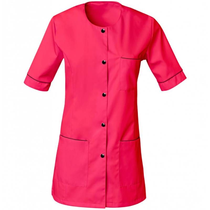 Blouse de travail à manches courtes en polyester rose