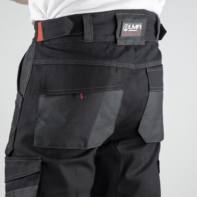 Pantalon stretch bicolore NOIR POCHES ARRIERES