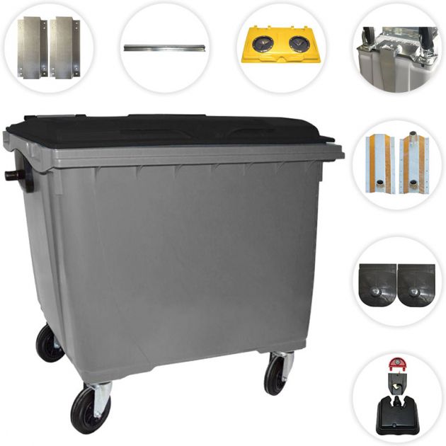 Conteneur poubelle 660 litres 4 roues gris