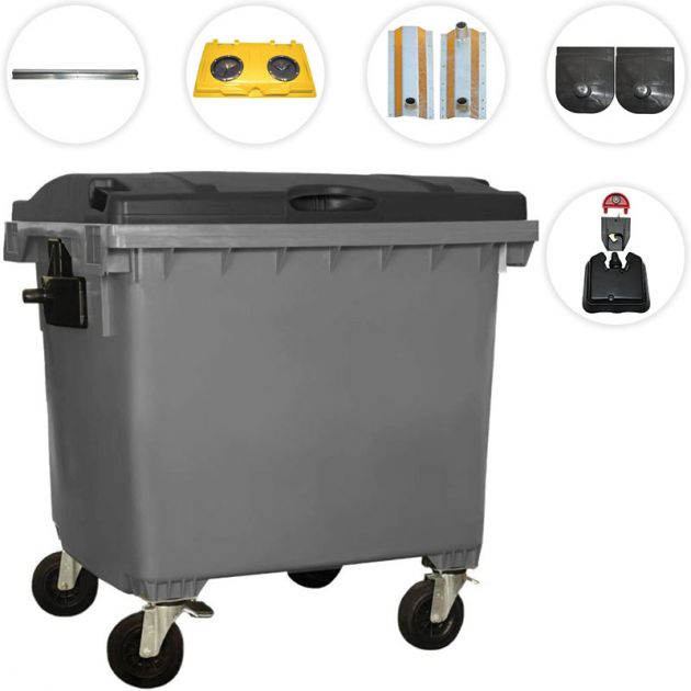 Conteneur poubelle 4 roues 1100 L Gris