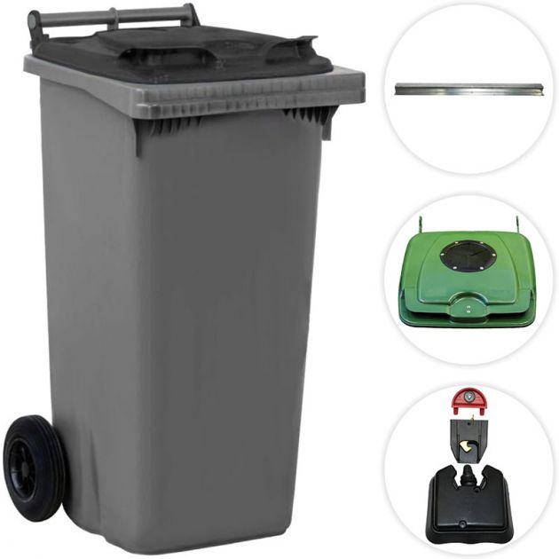 Conteneur 120 litres 2 roues Gris
