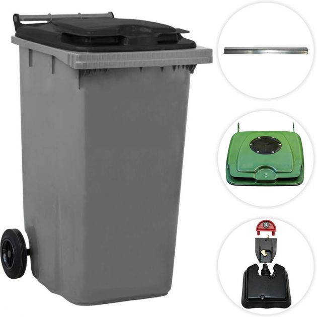 Conteneur poubelle 240 litres 2 roues Gris