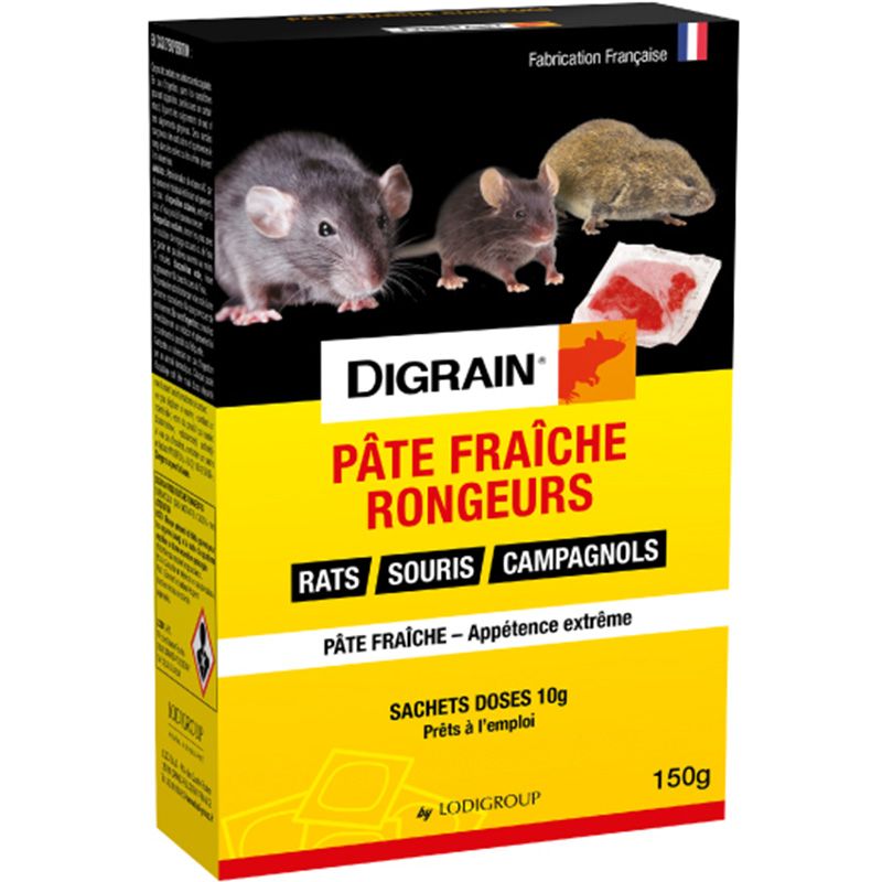 PÂTE FRAÎCHE RONGEURS 25 PPM Difénacoum - (Rats / Souris) Pâtes 15x10g