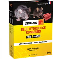 BLOC HYDROFUGE RONGEURS 25 PPM Difénacoum - (Rats / Souris)Blocs enveloppés 10x30g