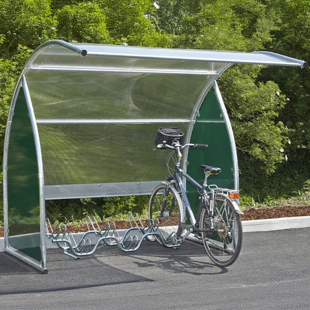 Abri 6 vélos / motos / scooters - Joues vertes avec vélo ambiance