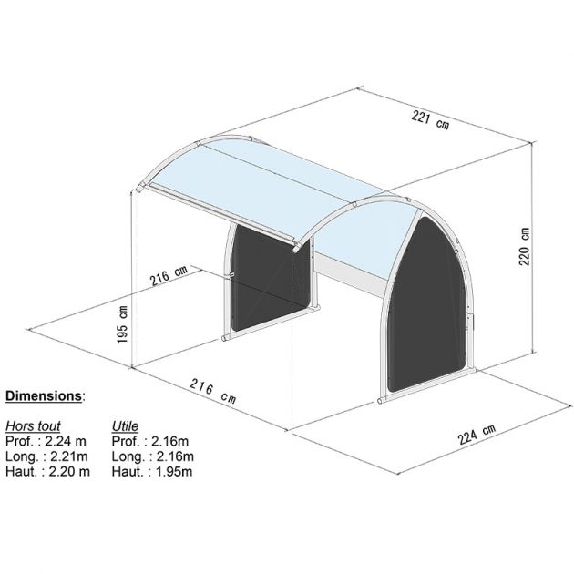 Abri 6 vélos / motos / scooters - Joues vertes dimensions