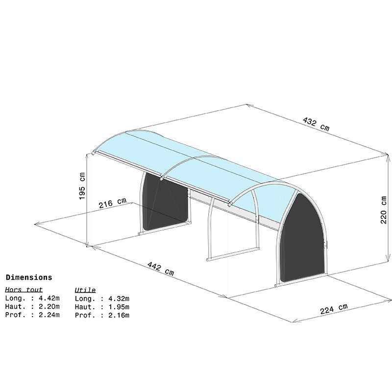 Abri suivant qui se fixe à l'abri initial B800V