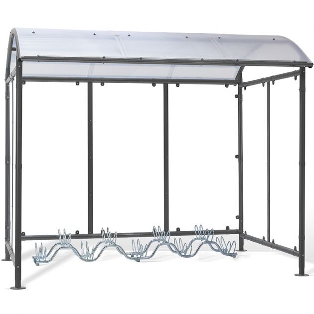 Abris vélos dôme 6 vélos + 2 scooters / motos avec bardage support