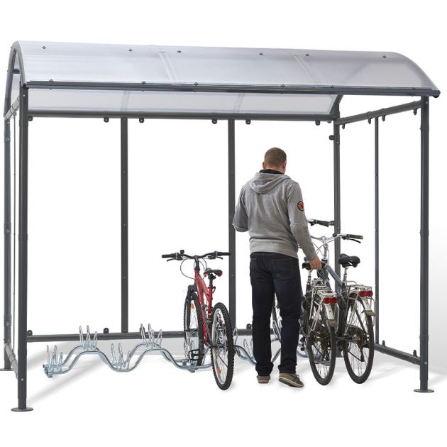 Abris vélos dôme 6 vélos + 2 scooters / motos avec bardage vélos