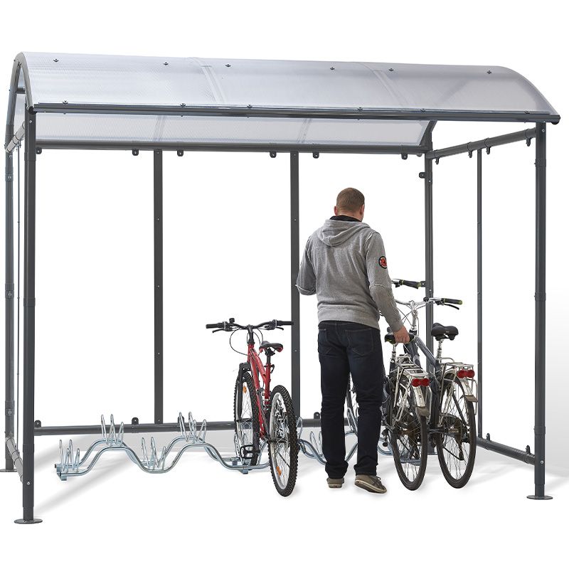 Abris vélos dôme 6 vélos + 2 scooters / motos avec bardage vélos