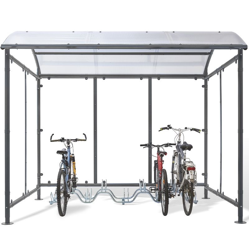 Abris vélos dôme 6 vélos + 2 scooters / motos avec bardage support vélos